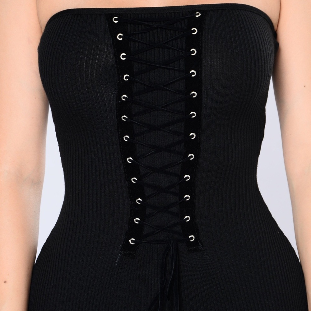 Fashion Nova Black Laced Up Corset Strapless Dress - Picture 3 of 7